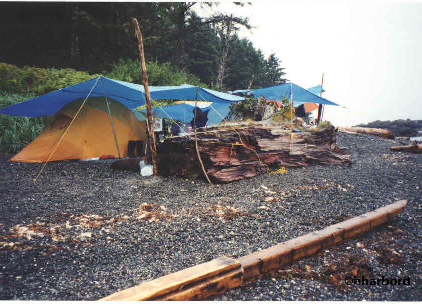 A well-tarped camp is essential in wet weather